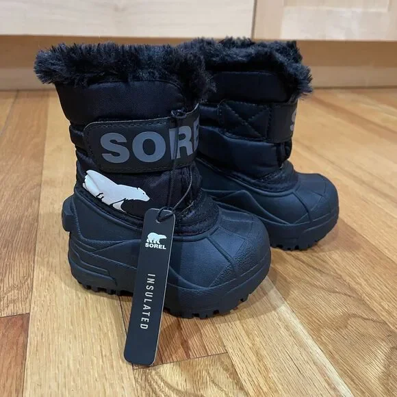 SOREL Snow Commander Toddler Boots Size 4 Black Faux Fur Winter NEW NO BOX - Picture 2 of 11